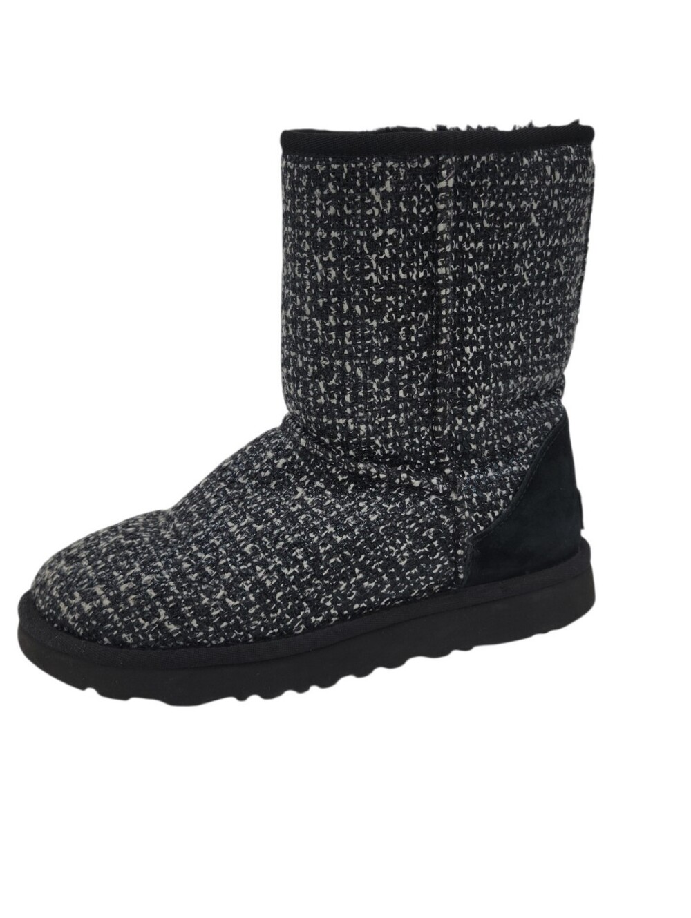 UGG Tweed Boots Women Size 7 Black  Metallic Tweed Twill Suede Sheepskin Lining
